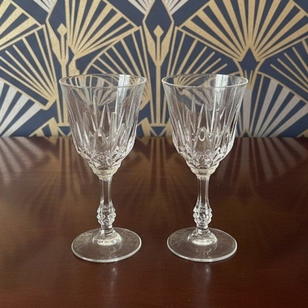 JMP Capri Lead Crystal Wine Glasses, Set of 2, Vintage Pressed Cut Water Goblets